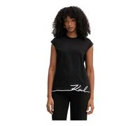 Karl Lagerfeld - Canotta in Cotone con Orlo Firma - - Tops - Donna - Nero - S