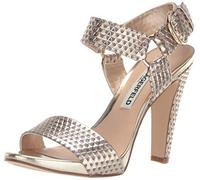 KARL LAGERFELD Cieone Snake Textured Evening Ankle Strap Dress Heel, Sandali con Tacco Donna, Gold Triangle Metallic, 40 EU