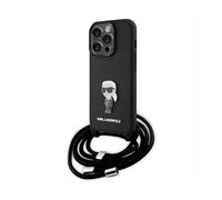 KARL LAGERFELD Cover Custodia con cordino per Apple iPhone 15 Pro Max, Nero