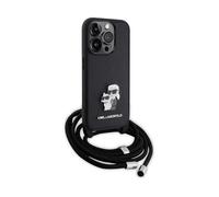 Karl Lagerfeld Custodia per iPhone 15 Pro Max KLHCP15X Saffiano Crossbody Pin Karl&Choupette Nero