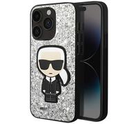 Karl Lagerfeld, Cover per iPhone 14 Pro Glitter Flakes Ikonik, Argento