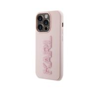 Karl Lagerfeld, Cover per iPhone 15 Pro 3D Rubber Karl Glitter, Rosa