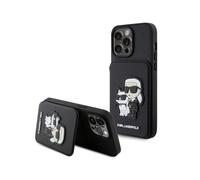 Karl Lagerfeld, Cover per iPhone 15 Pro Saffiano con portacarte, Nero