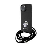 Karl Lagerfeld Custodia Crossbody Saffiano Metal Pin Karl & Choupette Nero - iPhone 15