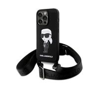 Karl Lagerfeld Custodia Liquid Silicone Crossbody Ikonik Black - iPhone 15 Pro