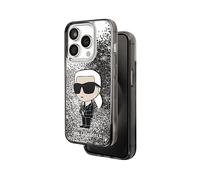 KARL LAGERFELD Floating ikonik glitter COVER per Apple iPhone 15 Pro, Argento