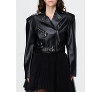 KARL LAGERFELD Giacca biker cropped in finta pelle con spalle oversize e cintura 42 Nero