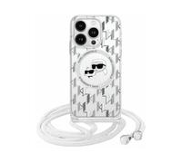 CG MOBILE Karl Lagerfeld KLHMP16SHCKCKLCT Custodia per iPhone 16 6.1 pollici, trasparente, prodotto con licenza IML Crossbody Monogram Karl & Choupette Head compatibile con MagSafe