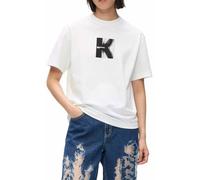 Karl Lagerfeld Jeans, Women's, Short Sleeve K Logo Tee, Regular Fit T-Shirt, Bianco, L Donna