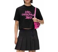 Karl Lagerfeld Jeans, Women's, Cropped Graffiti Tee, Regular Fit T-Shirt, Nero, S Donna
