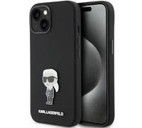 KARL LAGERFELD Karl Lagerfeld KLHCP15SSMHKNPK Custodia per iPhone 15 6.1" Silicone nero Ikonik Pin in metallo
