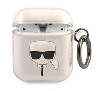 Karl Lagerfeld KLA2UKHGD - Custodia per AirPods Gold Glitter Karl`s Head