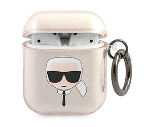 Karl Lagerfeld KLA2UKHGD - Custodia per AirPods Gold Glitter Karl`s Head
