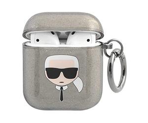 Karl Lagerfeld KLA2UKHGK - Custodia per AirPods, con glitter, colore: Nero