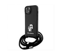 Karl Lagerfeld Custodia rigida Crossbody Saffiano Metal Pin Karl & Choupette per iPhone 15 6.1" Nero