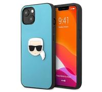 Karl Lagerfeld KLHCP13SPKMB - Custodia in pelle per iPhone 13 Mini 5,4", motivo "Ikonik Karl`s Head Metal, colore: Blu