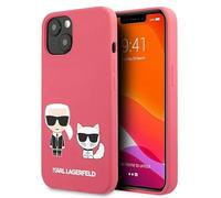 Karl Lagerfeld KLHCP13SSSKCP - Cover in silicone per iPhone 13 Mini 5,4", motivo: Karl & Choupette, colore: Rosa