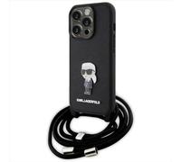 KARL LAGERFELD KLHCP15LSASKNPSK - Custodia rigida per iPhone 15 Pro 6.1", colore: Nero Crossbody Saffiano Monogram Metal Pin Karl & Choupette