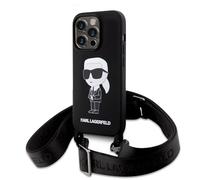 Custodia Karl Lagerfeld Liquid Silicone Crossbody Ikonik, nera - iPhone 15 Pro Max
