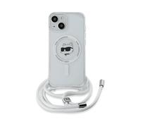 KARL LAGERFELD KLHMP15SHCCHNT Custodia MagSafe con cordino per Apple iPhone 15, Trasparente