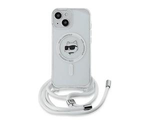 KARL LAGERFELD KLHMP15SHCCHNT Custodia MagSafe con cordino per Apple iPhone 15, Trasparente