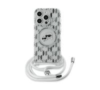 KARL LAGERFELD Monogramma IML a tracolla CUSTODIA MAGSAFE CON CORDINO per Apple iPhone 15 Pro, Trasparente