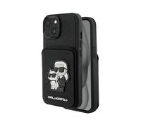 KARL LAGERFELD Saffiano con portacarte COVER per Apple iPhone 15 Plus, Nero