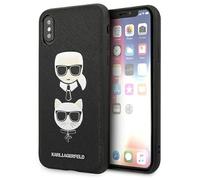 Karl Lagerfeld Saffiano Karl & Choupette Heads - Custodia per iPhone Xs/X (Nero)