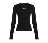 Karl Lagerfeld, ,Tops ,Donna ,Nero ,S Ribbed Logo Long Sleeve Top
