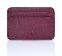 ...KARL LOVEN Porta Carte Di Credito in Pelle Italiana di Lusso - Vitello Saffiano Bordeaux - Extra Fine - Protezione RFID senza contatto