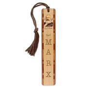 Karl Marx Engraved Wooden Bookmark with Brown Rope Tassel