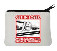 Karl Marx - Portamonete in neoprene con scritta "Get in Loser We are Seizing The Means of Production", 10 x 11 cm, colore: Bianco, bianco, Taglia unica