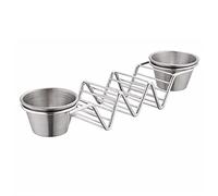 Karlak Piatti Vassoio per Taco, Supporto per Taco, Griglia Lucida a Forma di V in Acciaio Inossidabile con 3 Griglie con Tazza per Salse, per la di Casa (con tazze per a doppio lato)