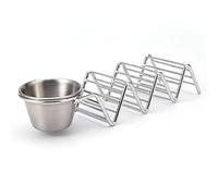 Karlak Piatti Vassoio per Taco, Supporto per Taco, Griglia Lucida a Forma di V in Acciaio Inossidabile con 3 Griglie con Tazza per Salse, per la di Casa (con tazza di)