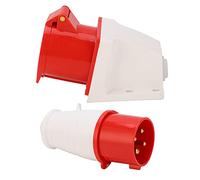 Karlak Set di Socket con Connettore Industriale a 3 Fasi, Tappo di Alimentazione a 4 Pin 32A AC380-415 V, Montato di Superficie, ABS, per Industria, Agricoltura, Chimica