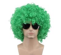 Karlery Parrucca afro da uomo e donna anni '70 e '80, riccia corta, verde, rocker californiano, costume per Halloween, cosplay,