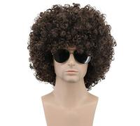 Karlery Parrucca Afro degli anni '70 e 80 - Parrucca corta riccia marrone scuro da discoteca rocker per carnevale Halloween Cosplay travestimento partito