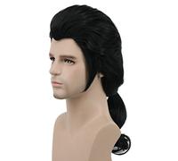 Karlery Parrucca da uomo a onde lunghe nere Gaston coloniale parrucca per costume di Halloween Cosplay