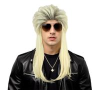 karlery Parrucca lunga dritta Ombre bionda da uomo e donna, 70 anni '80 Vokuhila Punk Rocker Brethable, regolabile, per cosplay, Halloween, feste