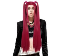 karlery Parrucca lunga dritta rosa calda da donna con 2 code di cavallo, cartone animato anime film cosplay adulto parrucca in fibra sintetica resistente al calore Brethable misura regolabile per