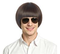 karlery uomini breve parrucca diritta marrone ciotola taglio divertente fungo parrucca con frangetta resistente al calore fibra sintetica Bretable vita regolabile morbido per Cosplay parrucca