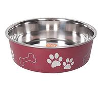 Karlie - Ciotola in Acciaio Inox, Motivo: Impronte digitali, 23 cm, Colore: Rosso