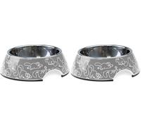 Karlie Simons Cat - Ciotola per Gatti in plastica, 160 ml, 14 x 14 x 4,5 cm, Colore: Grigio Scuro (Confezione da 2)