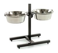 Karlie Supporto con Ciotola Doppia Cani 2 Acciaio Inox Antiscivolo Nero/Argento