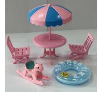 KARLOR 5 pezzi decorazione da spiaggia in miniatura, mini ombrellone + sedie da spiaggia + anello galleggiante + cavallo a dondolo, mini sedia da spiaggia 1:12 decorazione per casa delle bambole
