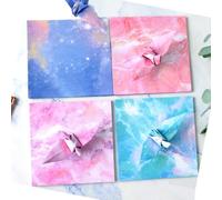 KARLOR Carta colorata per il fai da te, 200 fogli 14,2 x 14,2 cm, carta colorata per origami quadrati, 4 colori/50 fogli, carta da scrivere, motivo cielo stellato, acquerello, carta da lettere