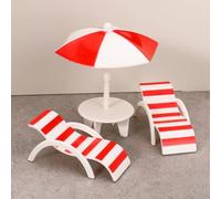 KARLOR Decorazione da spiaggia in miniatura, 2 sdraio + 1 ombrellone da spiaggia, mini sedia da spiaggia, ombrellone da spiaggia, accessorio decorativo in miniatura, mobili in miniatura, accessori per