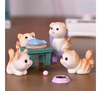 KARLOR mini figurine di gattini, set da 5 pezzi gattino sfacciato piccolo arancione gatto sedia ciotola alimentazione gatto ornamenti in miniatura animali in resina micro decorazione del paesaggio per