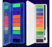 KARLOR Ombretto fluorescente, 10 colori, con glitter, luminoso, al neon, con paillettes, colorato, cremoso, palette di ombretti con pennello, luce UV