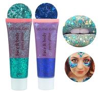 KARLOR Set di 2 gel per il viso con glitter per il viso, per festival, per il viso, per il trucco, per il festival (blu + verde)